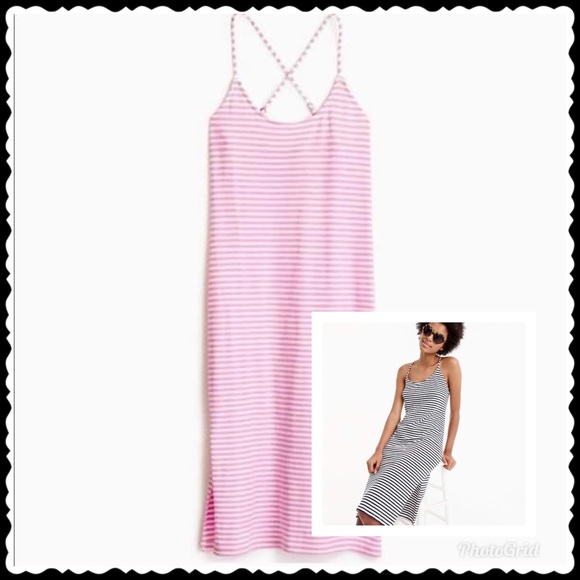 J. Crew Dresses & Skirts - J Crew Strappy Knit Stripe Midi Dress Pink & White Striped Large